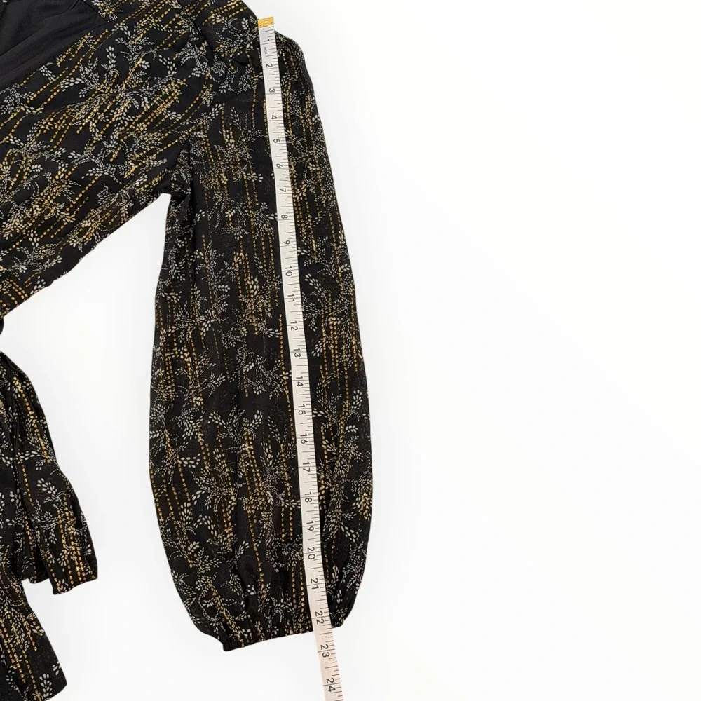BTFL‑Life Black Gold Metallic Floral Wrap Maxi Dress Long Sleeve Slit Size Small